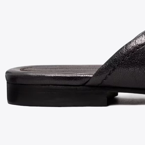 Tory Burch $298 Georgia Backless Loafer Flats Mules Black Gold Logo - Picture 8 of 9